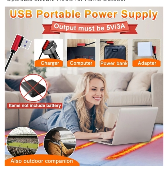 Heated Blanket with USB Connection (Battery Pack Not Included) Can Use Powerbank - Picture 3 of 16